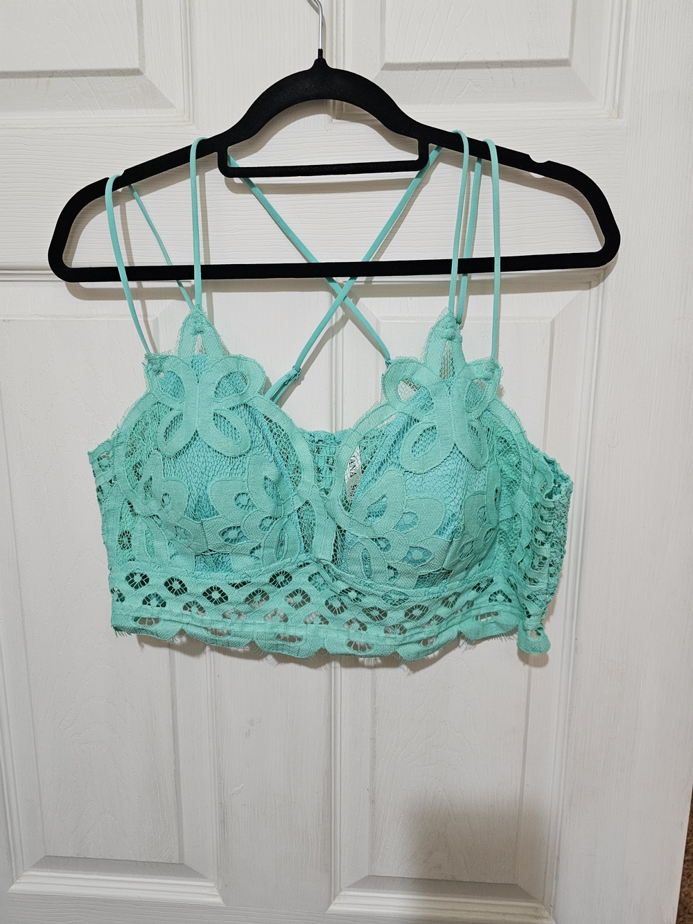 Zenana Outfitters Mint Lace Bralette with Crisscross Straps